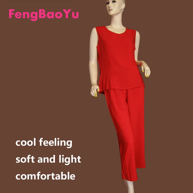 Fengbaoyu Cotton Silk Summer Women's Vest Trousers Set Leisure Daily Pajamas Fat girls 5XL Fresh Comfortable Two Piece Outfits