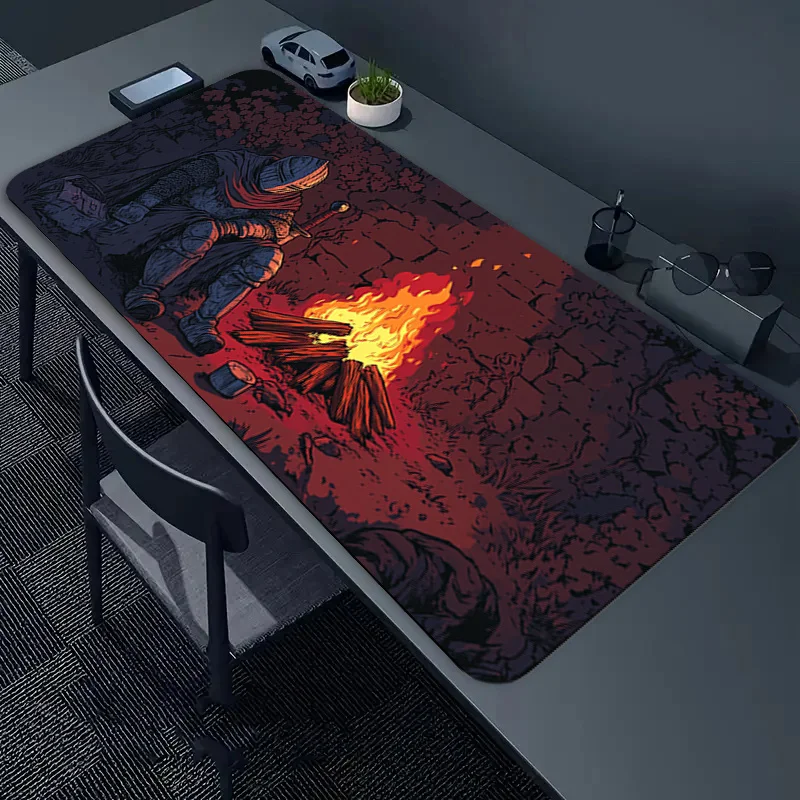 Hand Drawn Knight Campfire Mouse Pad Polyester Desk Mat Gaming Office Home Computer Keyboard Pad Art Design Gift