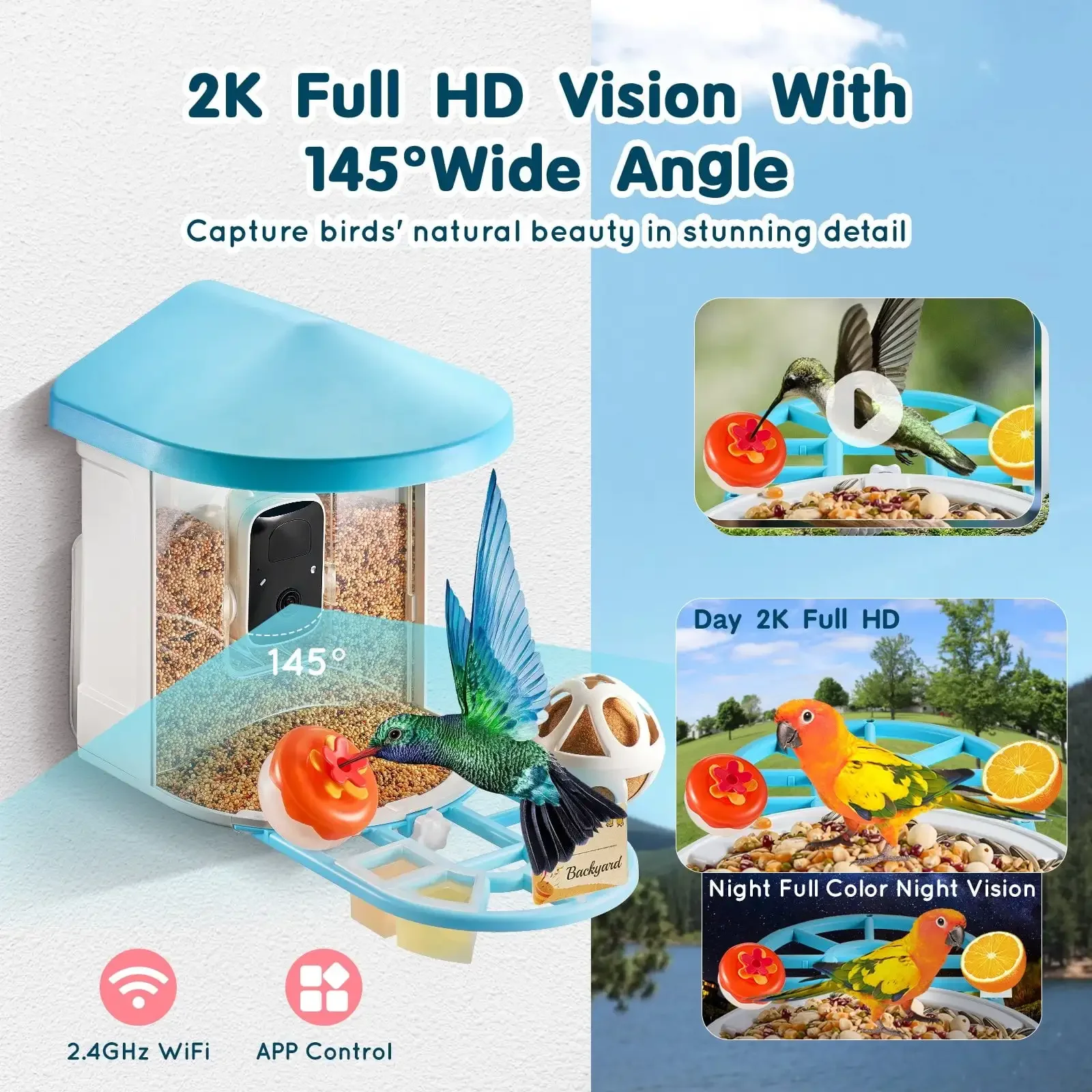 Smart Bird Feeder with Camera 2K HD AI Identify Bird Species Auto Capture
