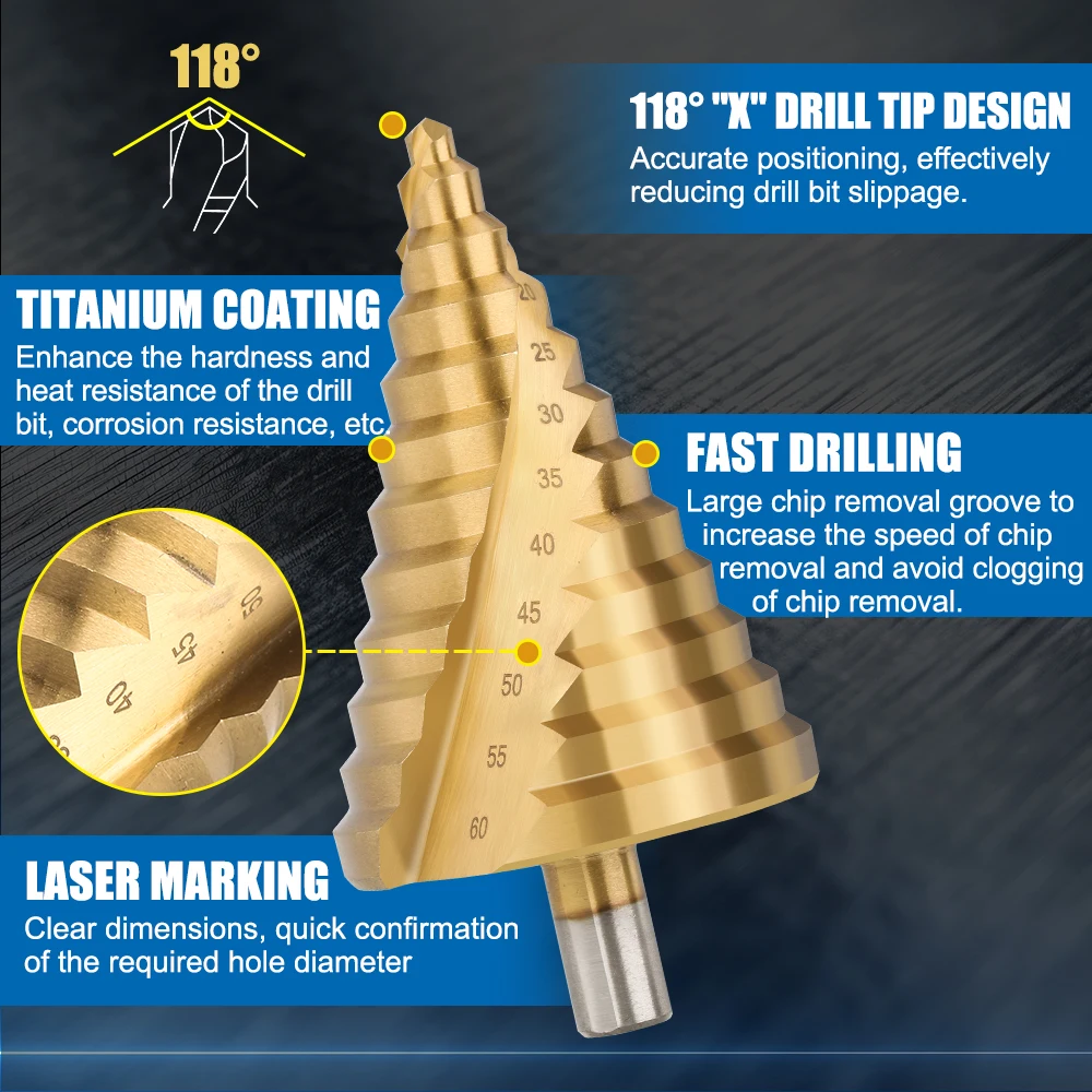 Imagem -03 - Broca Step com Ranhura Espiral Cortador de Pagode Cone de Folha de Metal Haste Triangular Alargador Alargador Cmcp 660 mm