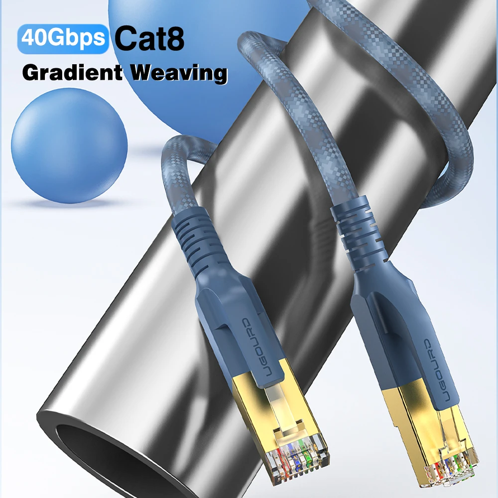 CAT 8 platte netwerkinternetkabel 40 Gbps 2000 MHz ronde RJ45 nylon gevlochten LAN-kabel patchsnoer voor modem router pc PS4/5/6 Xbox