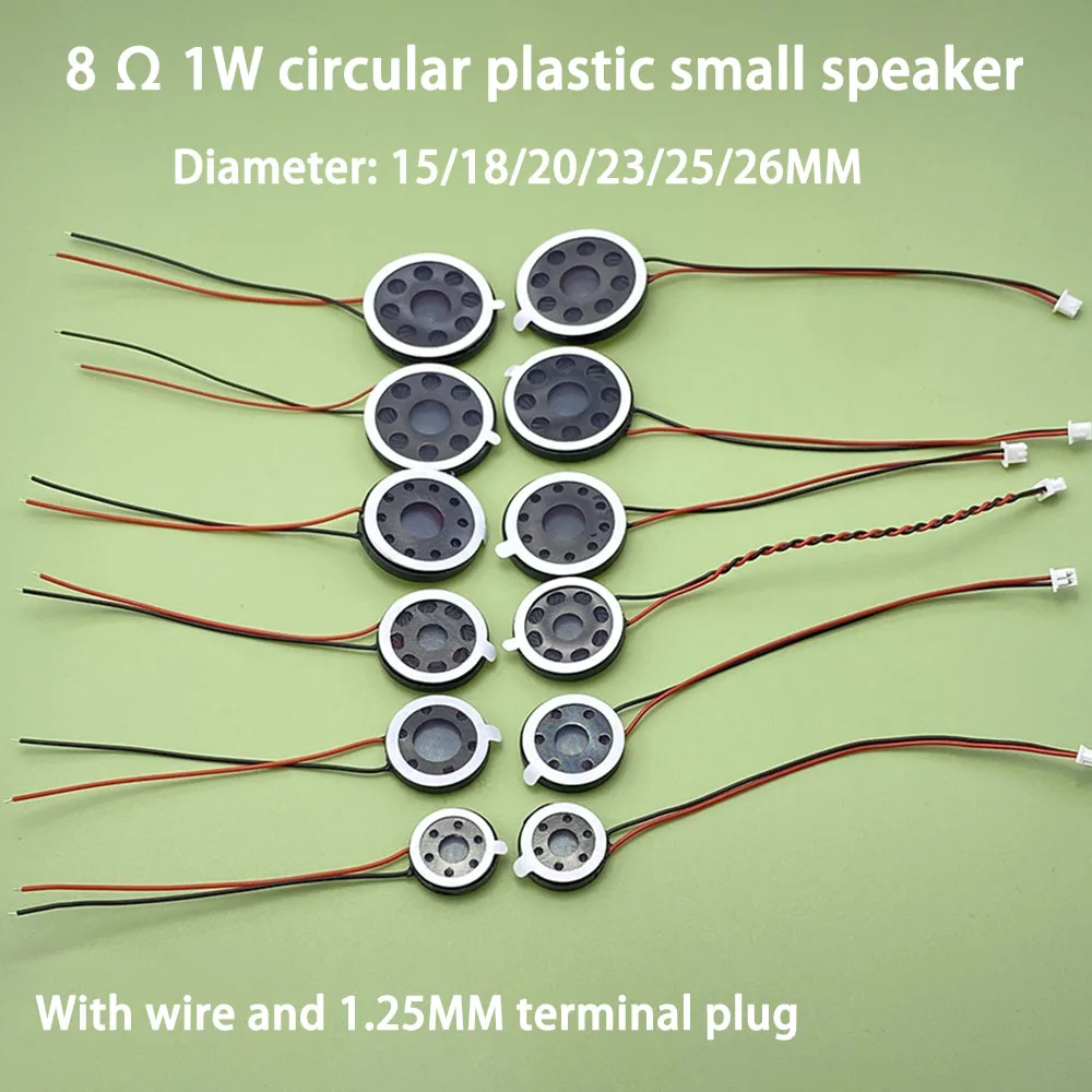 

8 Ω 1W-2P 1.25mm diameter 15/18/20/23/25/26mm circular speaker 8 Ω 1W small wired speaker with wire and 1.25 terminal plugs