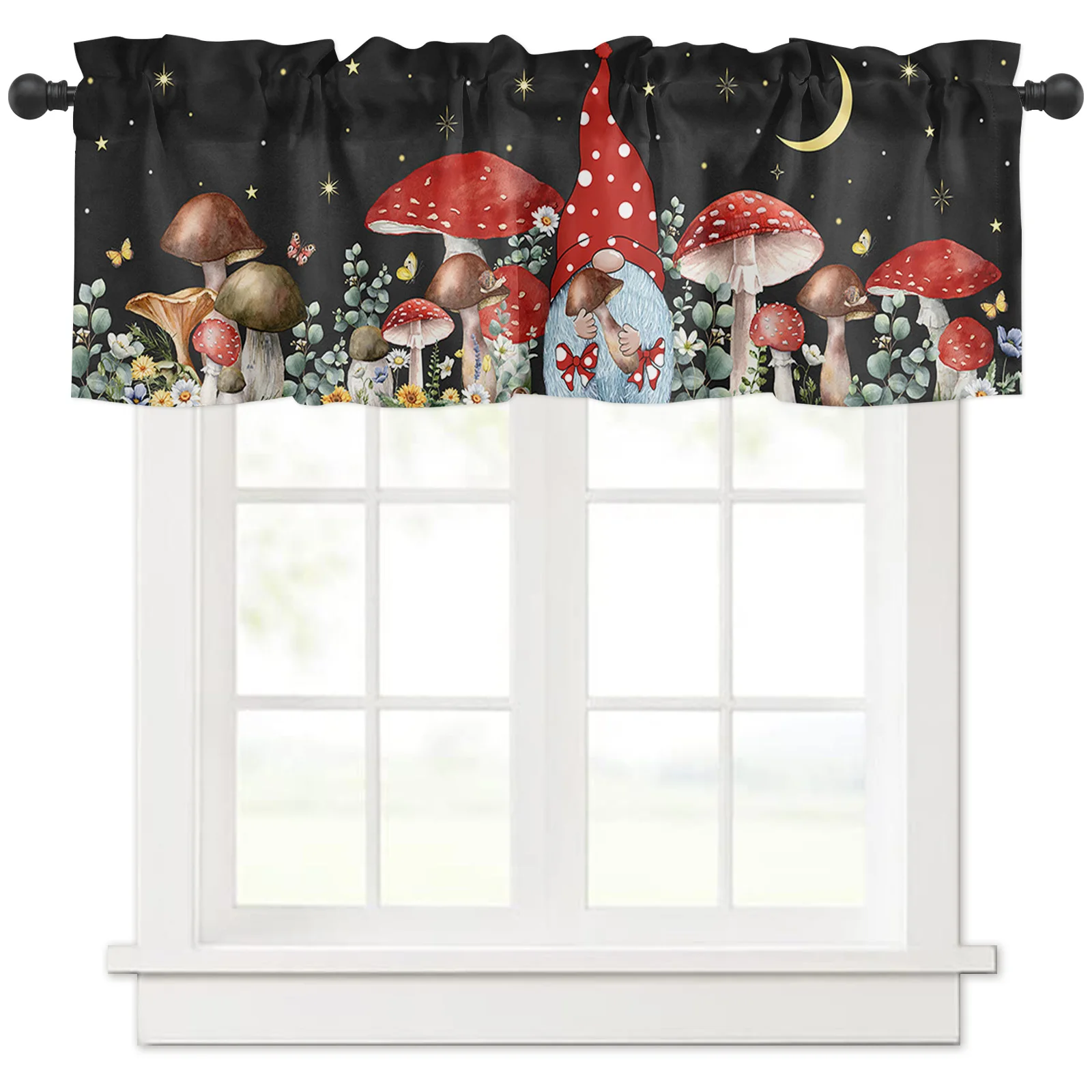 

ZEDLIYU Valances for Windows Kitchen Living Room Small Window Valance Mushroom Plant Black 1 Panel, 54 x 18 Inch