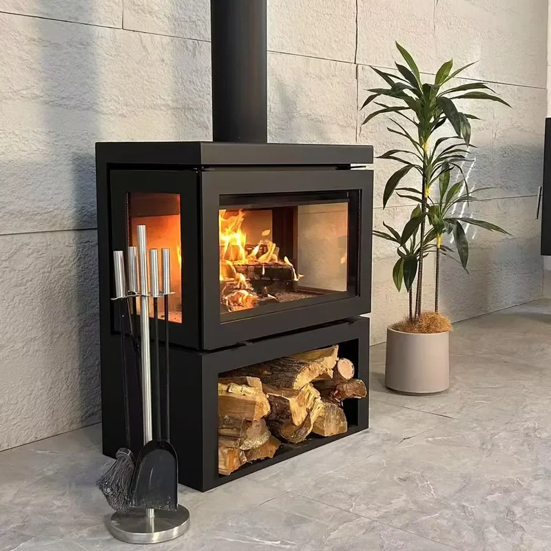 Modern Electric Indoor Fireplace Remote Control Free-Standing Insert Installation Heated Steel Hotels