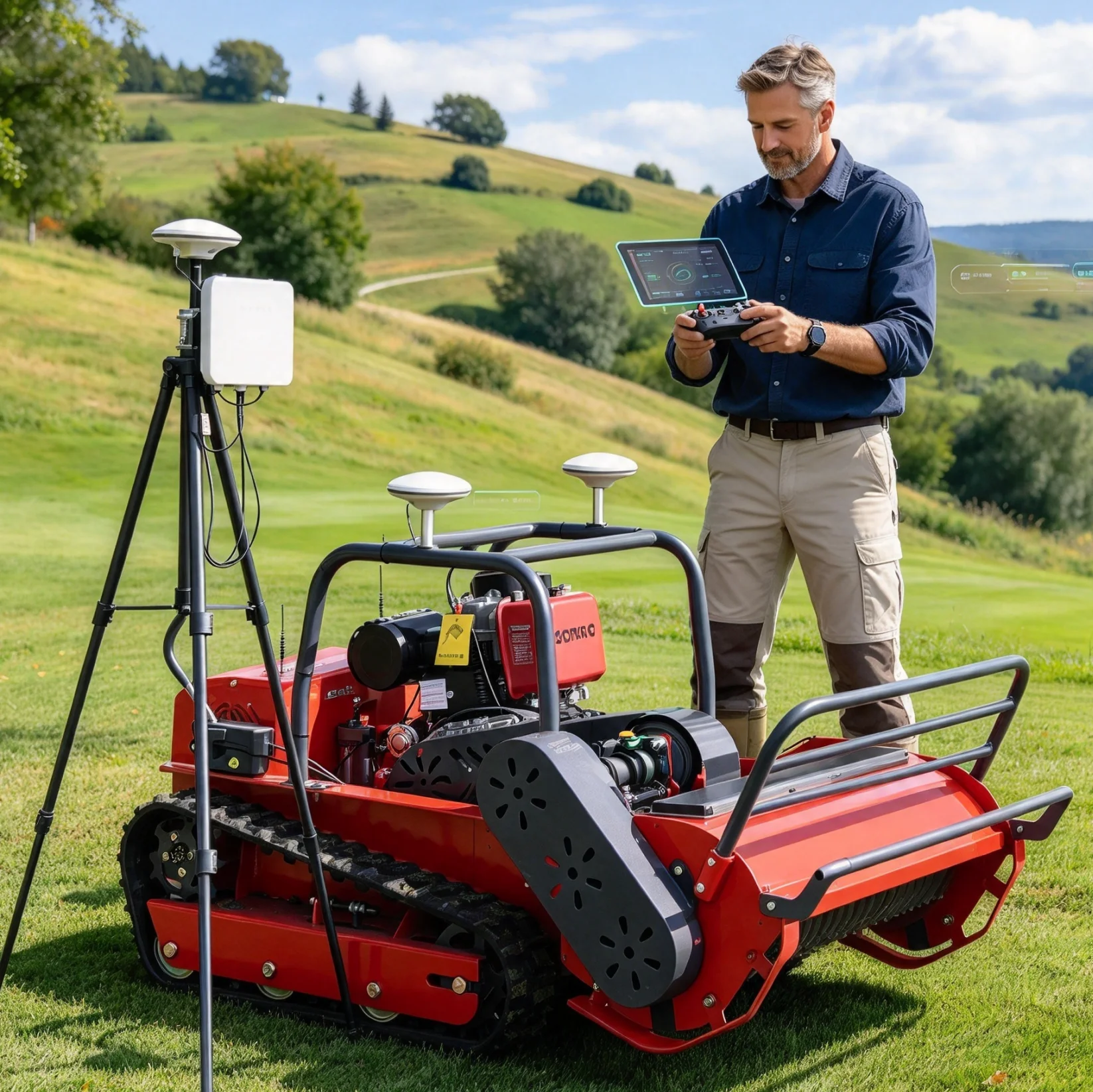 Customized Remote Control Flail Mower GPS for blueberry farms, ultra-low frame protects dwarf blueberry bushes