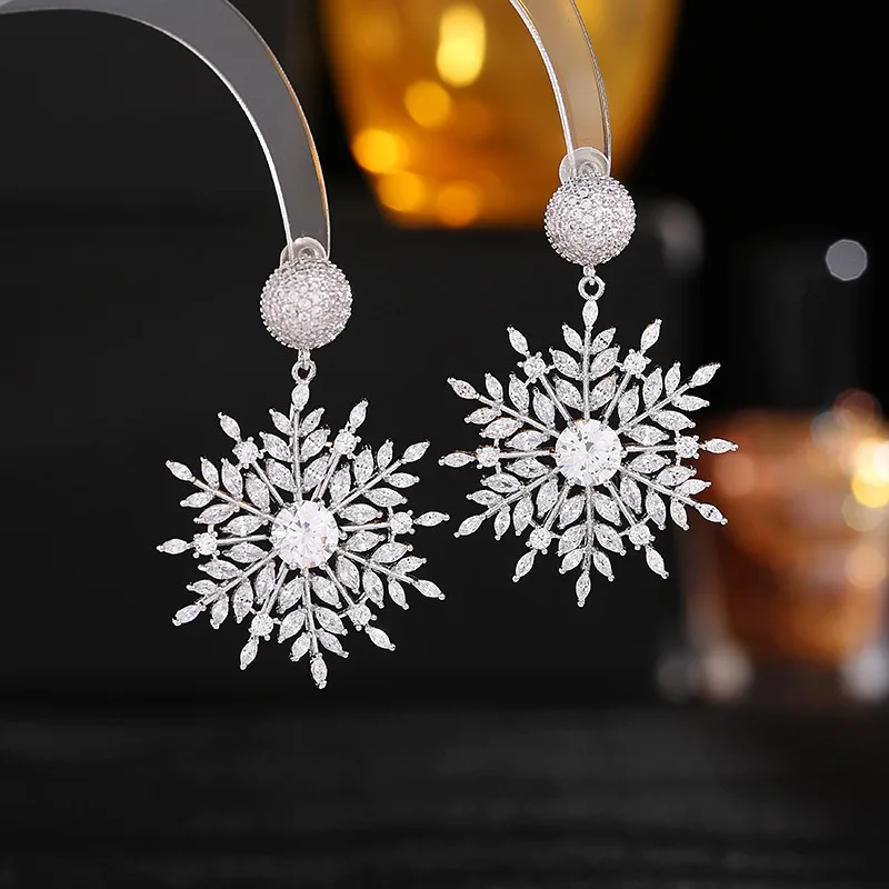 luxury snowflake earrings cubic zirconia blue white red pendant evening party wedding jewelry women earrings