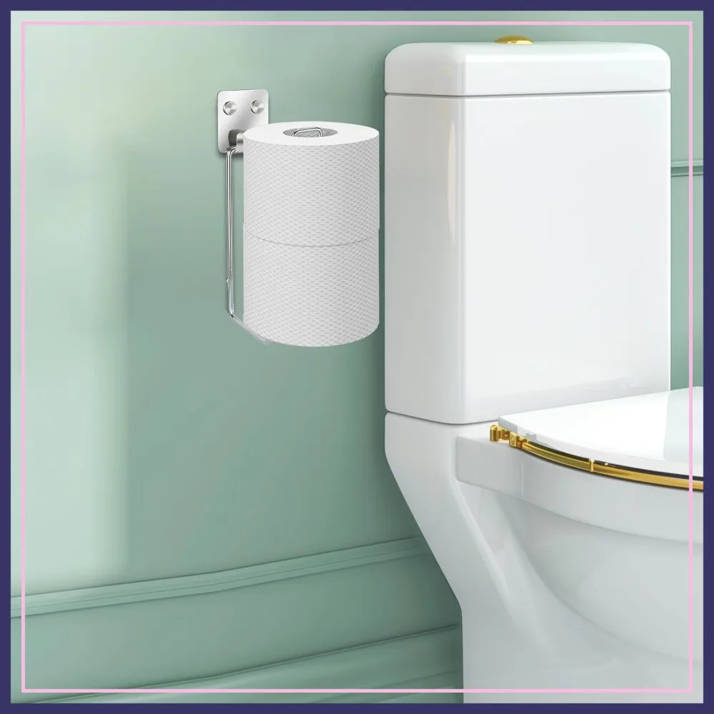 

Wall Mount Toilet Paper Holder, Self Adhesive for 2 Rolls, Stainless Steel Bathroom Storage, Silver
