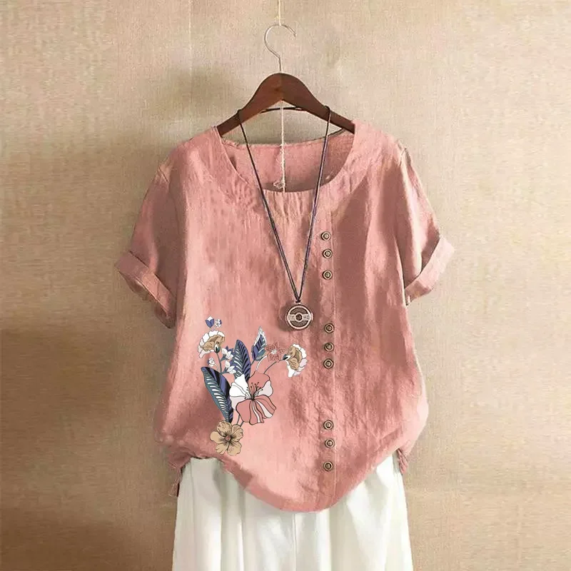 Elegant Women T Shirt Streetwear  Floral Printed O-Neck Lady Clothes Casual Female Short Sleeve Tops Comfortable Spring Summer