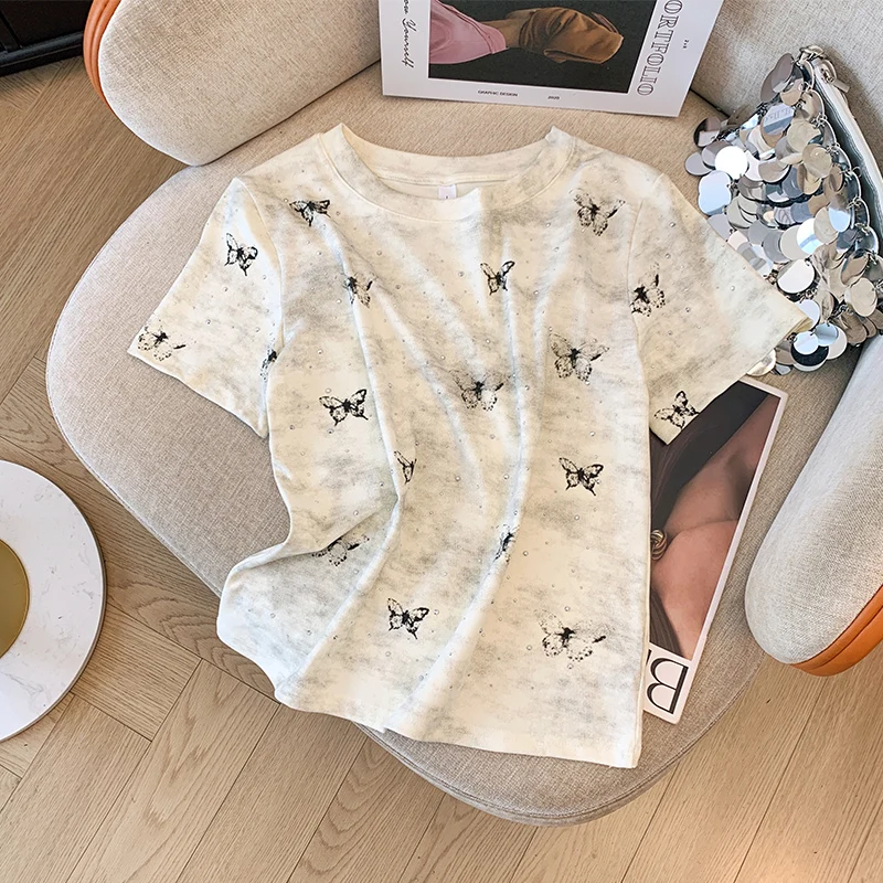 Diamond Bow Printed Women's Vintage T-Shirt Trendy Cute Coquette Tee Shirt Short Sleeve Cottagecore Aesthetic Tops Female Cloth