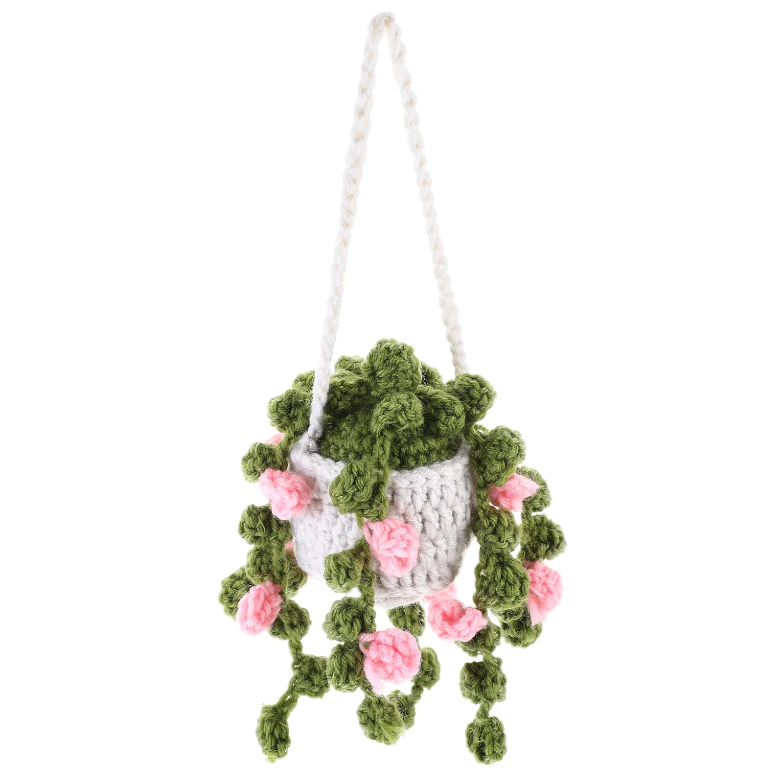 

Crochet Hanging Plant Basket Handmade Pendant Minimalist Car Hanging Ornament Decoration Home Wall Pendant Practical Craft