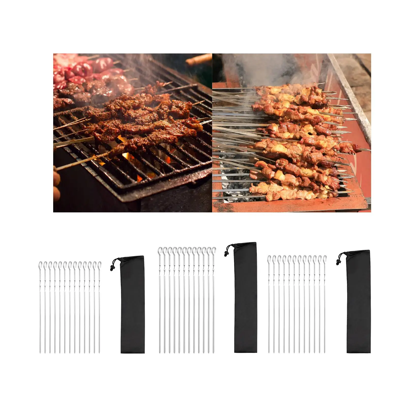 12 Pieces Kabob Skewers Reusable Flat Skewers Shish Kebab Skewers for Barbecue