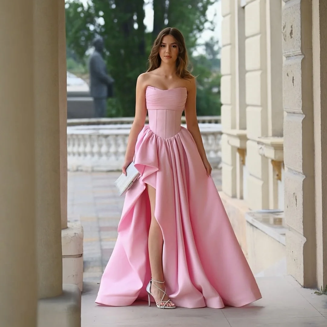 

Розовые платья для выпускного вечера трапециевидной формы, простые вечерние платья в форме сердца с высоким разрезом, новые пляжные платья для дня рождения, Vestidos de Fiesta на заказ