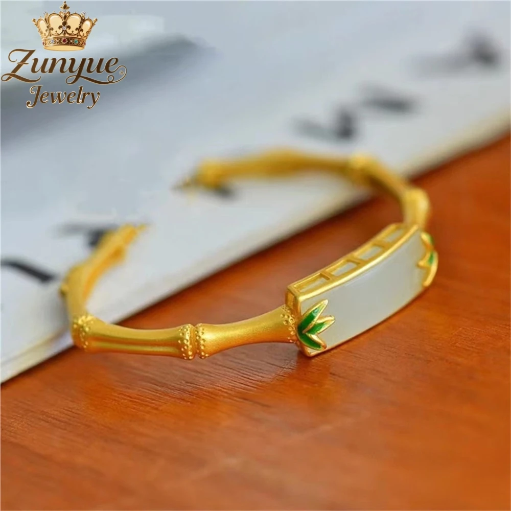 

Высококачественный браслет из песочного золота и нефрита из бамбука, ювелирные изделия класса люкс, модные украшения, изысканные популярные элегантные подвески ручной работы