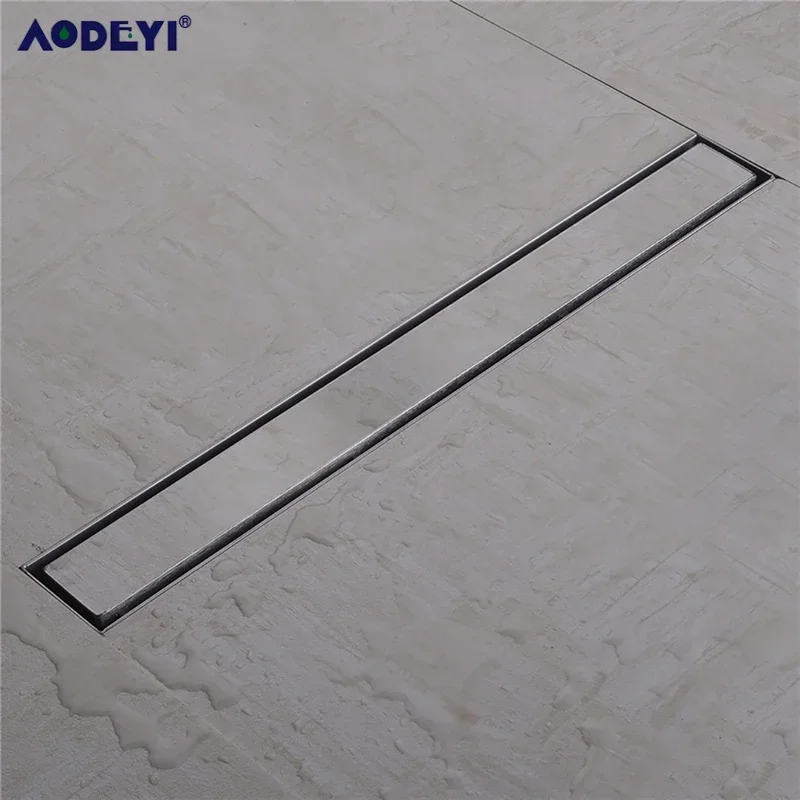 AODEYI 304 Stainless Steel 60cm Tile Insert Rectangular  Linear Anti-Odor Floor Drain Bathroom Hardware Invisible Shower 11-208