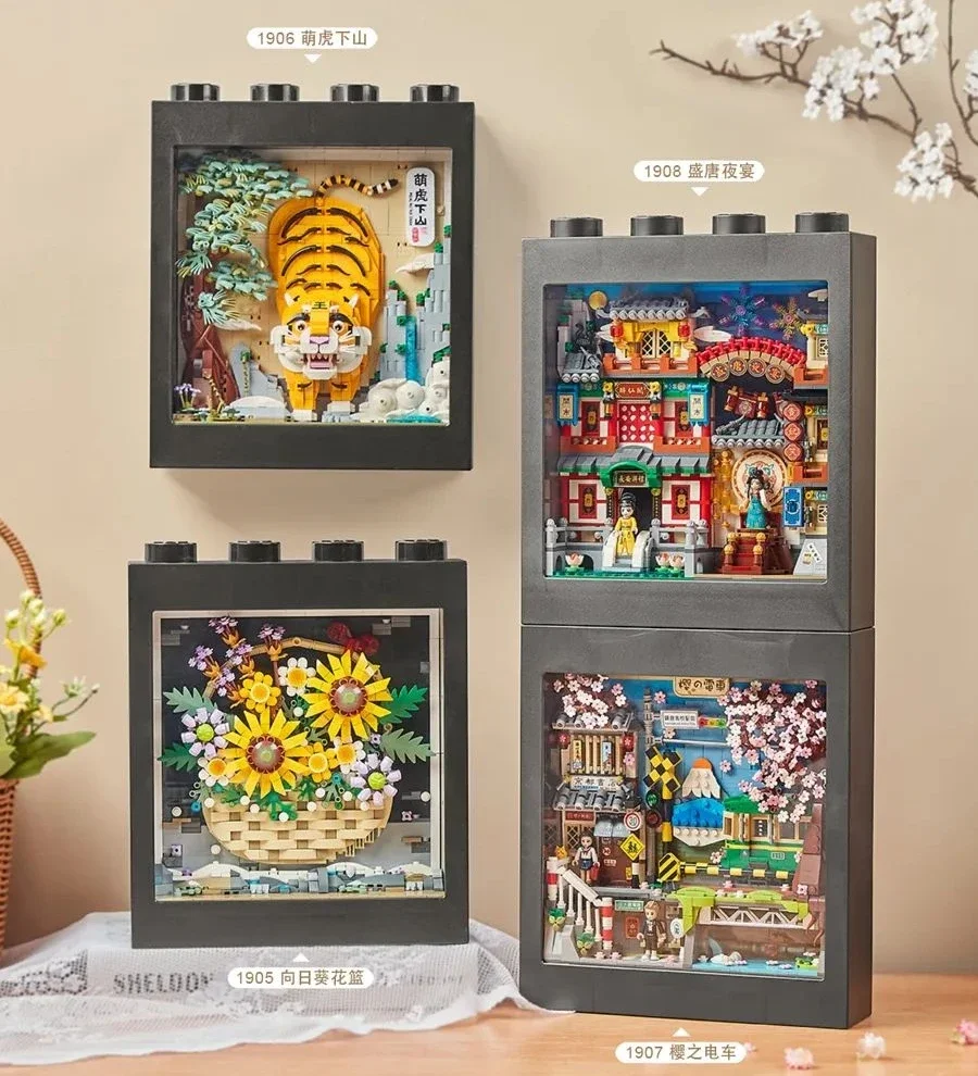 

LOZ mini Block Teens Building Toys Sunflower Sakura Tiger Painting Women Gift Home Decor 1905 1906 1907 1908 with gift box