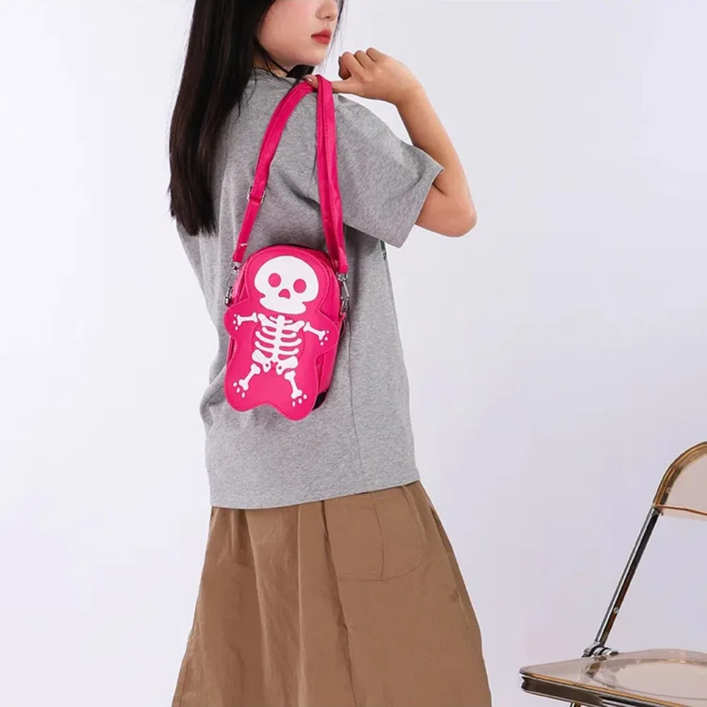 

PU Leather Skeleton Shoulder Bag 3D Solid Color Halloween Crossbody Bag Large Capacity All-Match Cute Ghost Purse Holiday Gift