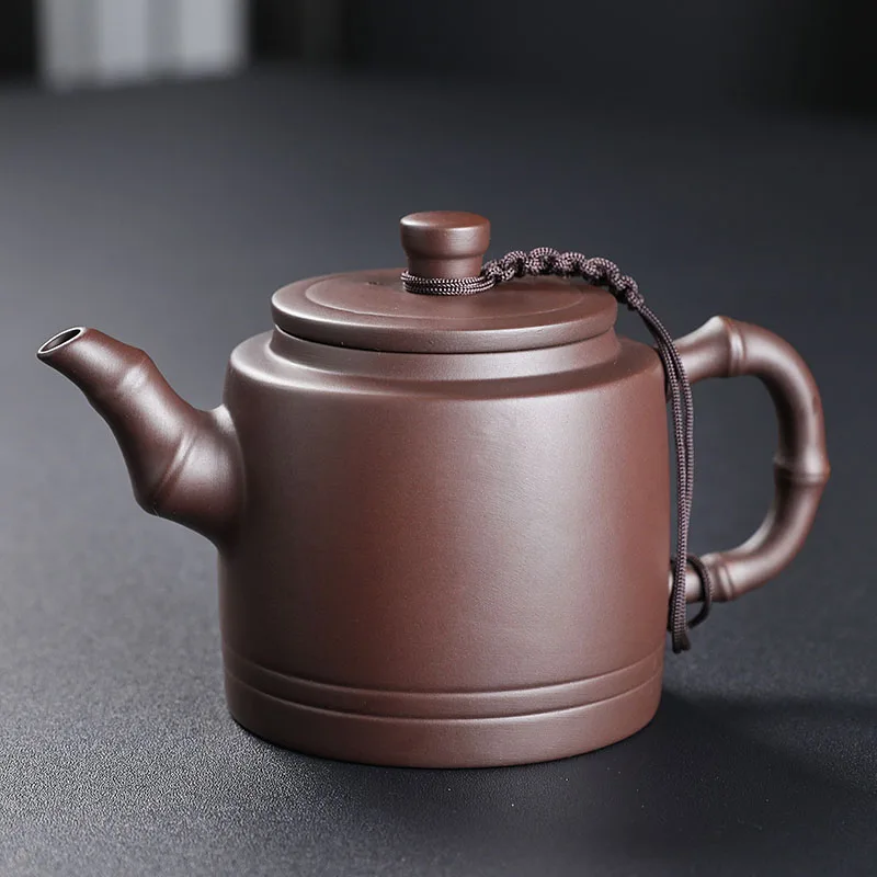 Handmade Antique Purple Clay Teapot Yixing  Filter Beauty Kettle Bamboo Knot Design Dahongpao Pu\'er Tea Red Teapot Accessories