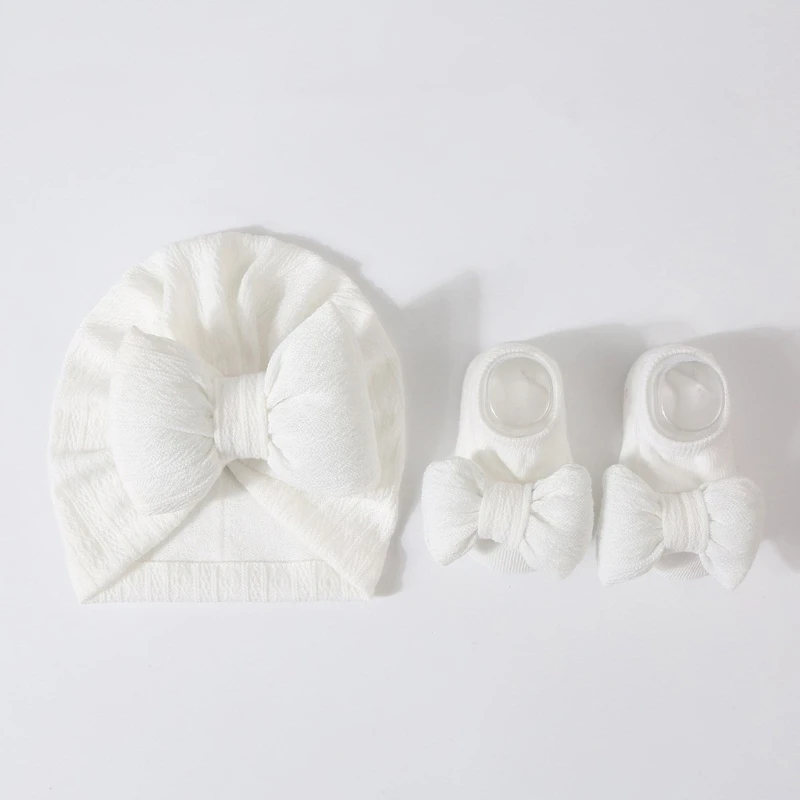 Summer Thin Indian Caps for Baby Girls Bowknot Socks Set Newborn Socks & Hat Set Lightweight for Fashionable Wear H37A