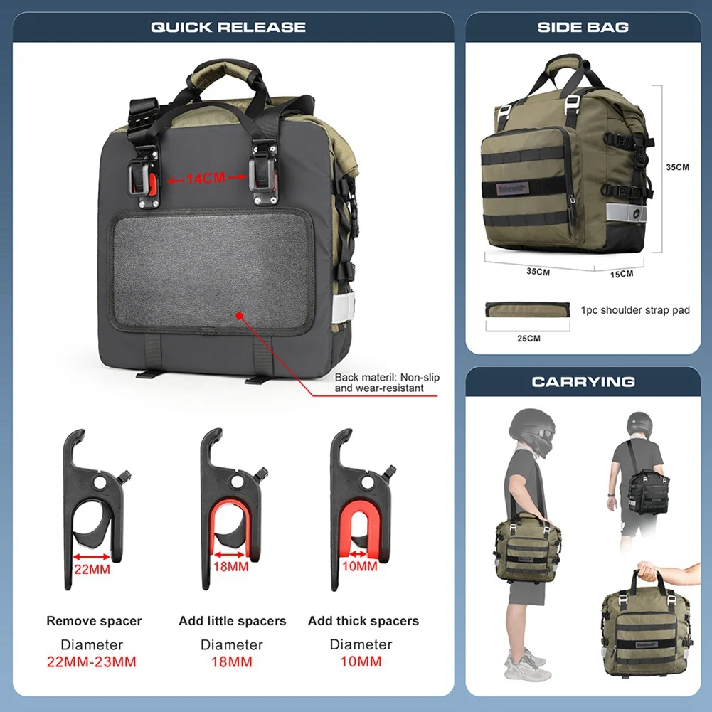 

Rhinowalk 1 Pcs Motorcycle Saddlebags 20L Universal Side Bag With Removable (Black)-T47C