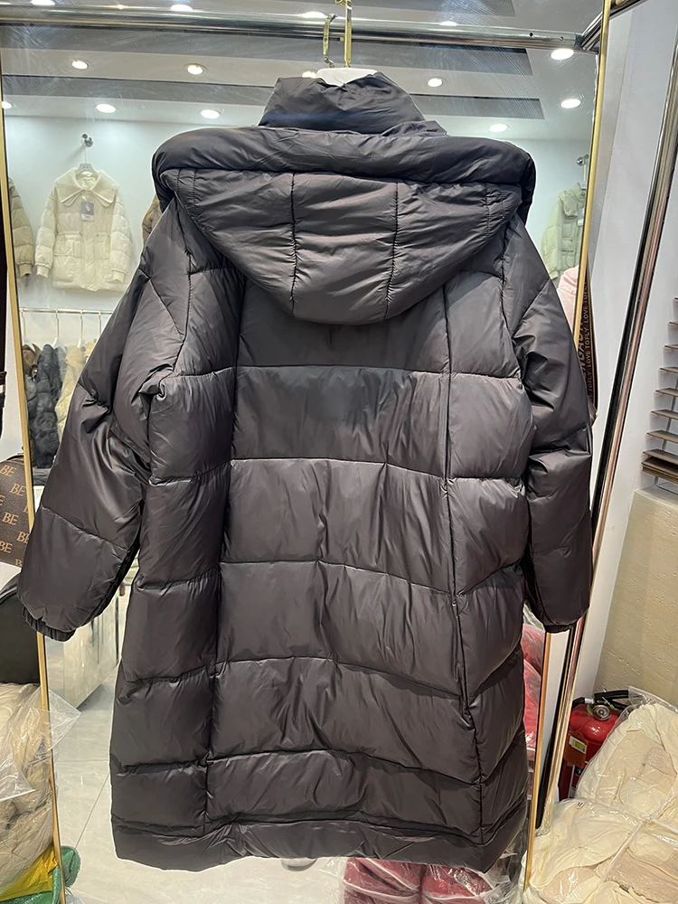 Winter Thicken Hooded Long Down Jacket Female Warm Zipper Waterproof Outwears Women White Duck Down Parker Knee Length Jackets