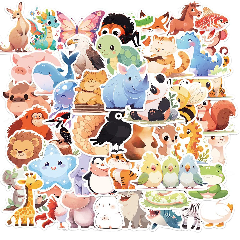 10/30/50pcs Kawaii Cartoon Illustration Animal Stickers Cute Cat Rabbit Panda Sticker Luggage Phone Laptop Decals Decoration Toy