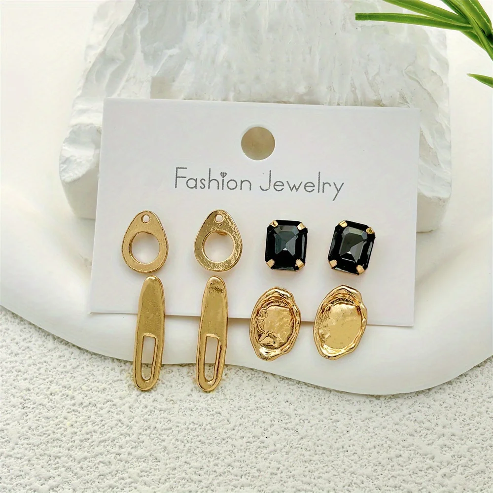 4 pairs of square oval stud earrings, earrings, sets can be freely matched, high-quality women's jewelry, popular accessories ca