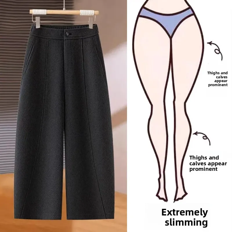 

Slimming High Waist Harlan Pants Women's Autumn Winter Large Size Casual Trousers Woolen Knife Straight Leg Pants