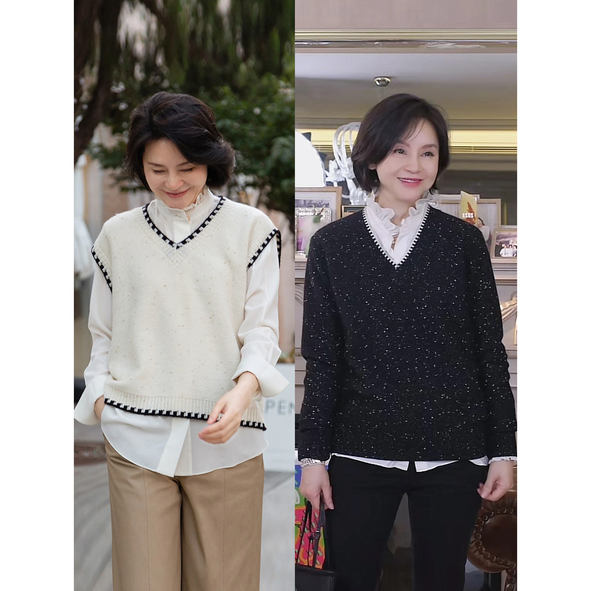 

Moro Series Camere Knitted Vest Long Sve V-Ne Hand Crocheted Casual Loose Fit Women's Faion Winter Woolen Sweater