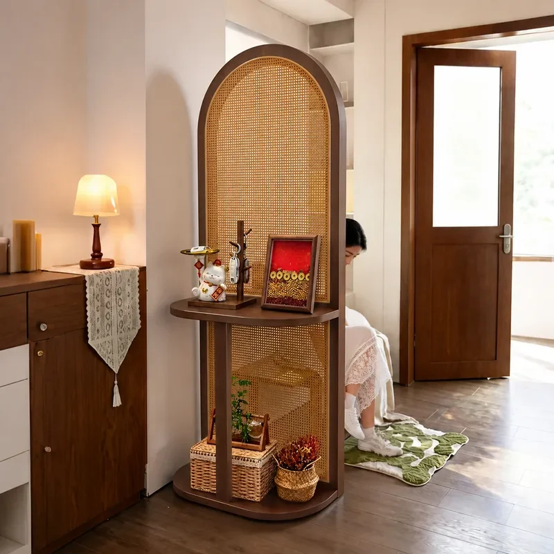 Solid Wood Entrance Screen Storage Rack Hallway Partition Cabinet Living Room Divider Shelf Opposite Door Baffle Furniture