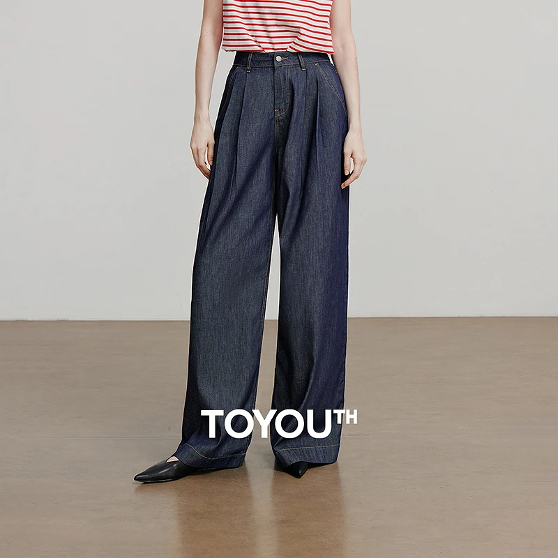 

TOYOUTH Women Denim Jean 2025 Spring New Retro Cotton Pleated Denim Jeans 8528078
