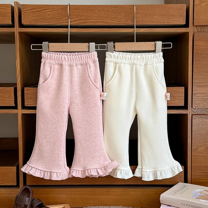 Girls' Pants 2026 Autumn and Winter New Children's Clothing Korean Style Girl Baby Cute Lace and Velvet Micro-slacks