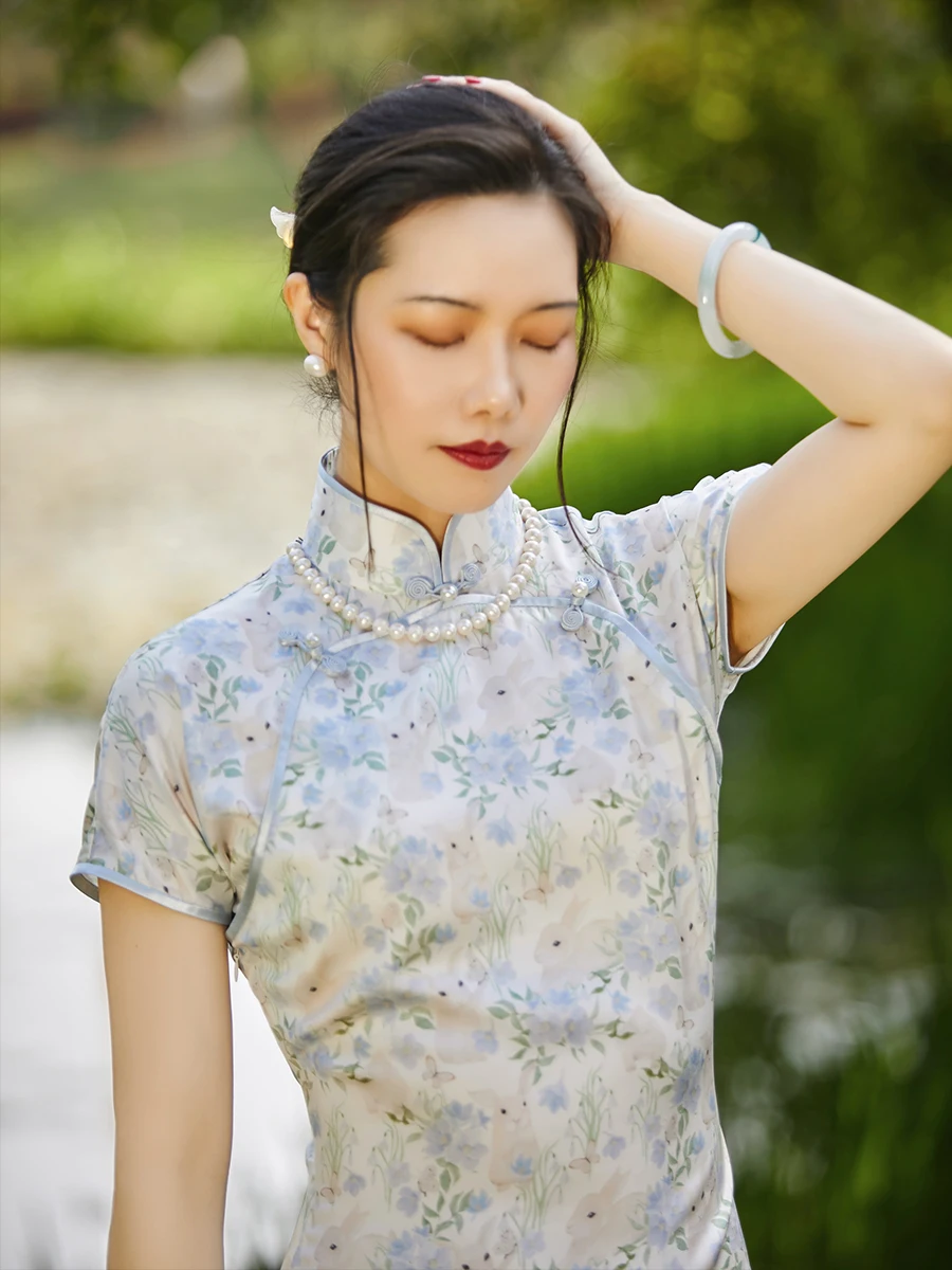 

Повседневная милая весенне-летняя блузка с двойным воротником и принтом кролика для девочек, без рукавов, в стиле ретро, длинная