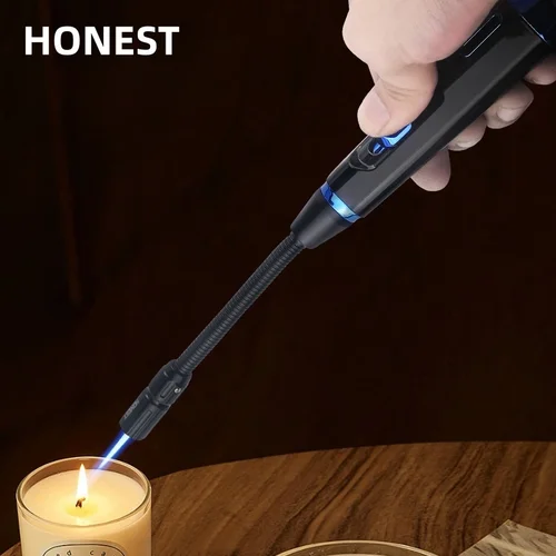 HONEST 720 ° 심리스 스틸 호스 방풍 제트 블루 플레임 부탄 가스 라이터, 가시 가스 창, 야외 바베큐 주방 시가 라이터