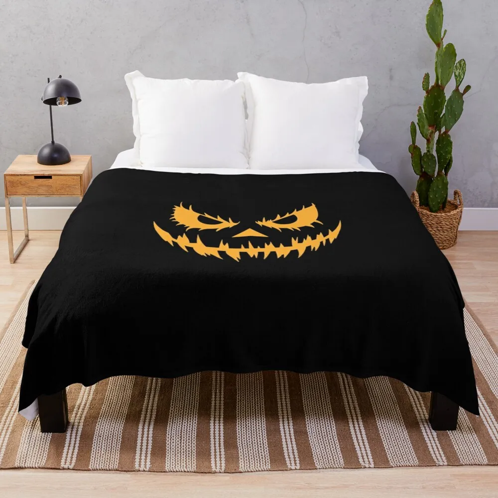 Terrifying Carved Pumpkin Face Spooky Halloween Design Trendy Halloween Gift 2024 Throw Blanket Flannel Fabric Kid'S Blankets