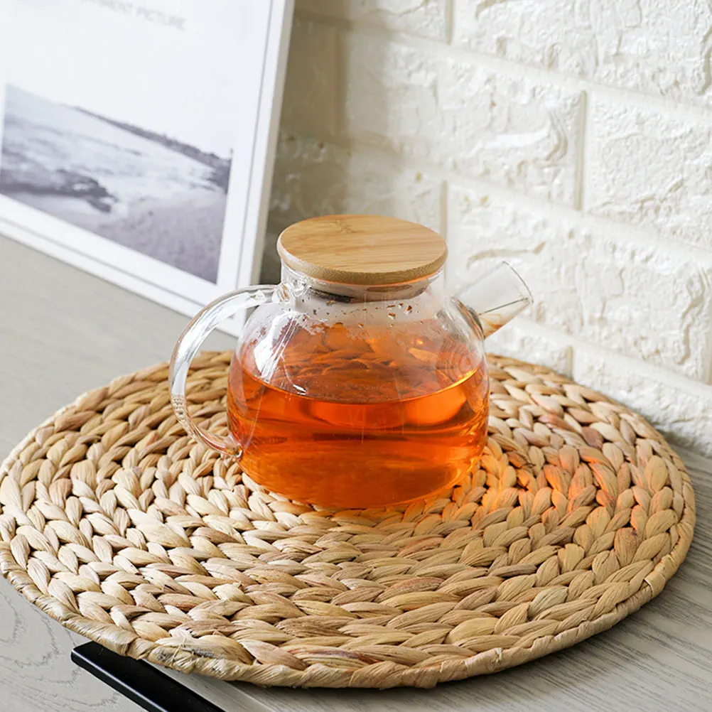 

2pcs Pot Mats Tea Kettle Grass Mats Home Handwoven Anti Scald Heat Resistant Placemats Table Decor Woven Design Smooth Surface