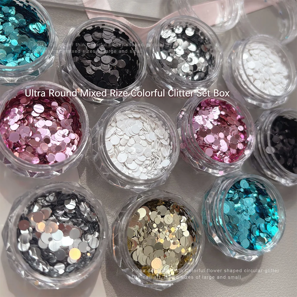 1Box Colorful Round Dot Nail Glitter Shiny Reflective Multicolor Nails Sequins Mixed Sizes Round Nail Sequins For DIY Nail Decor