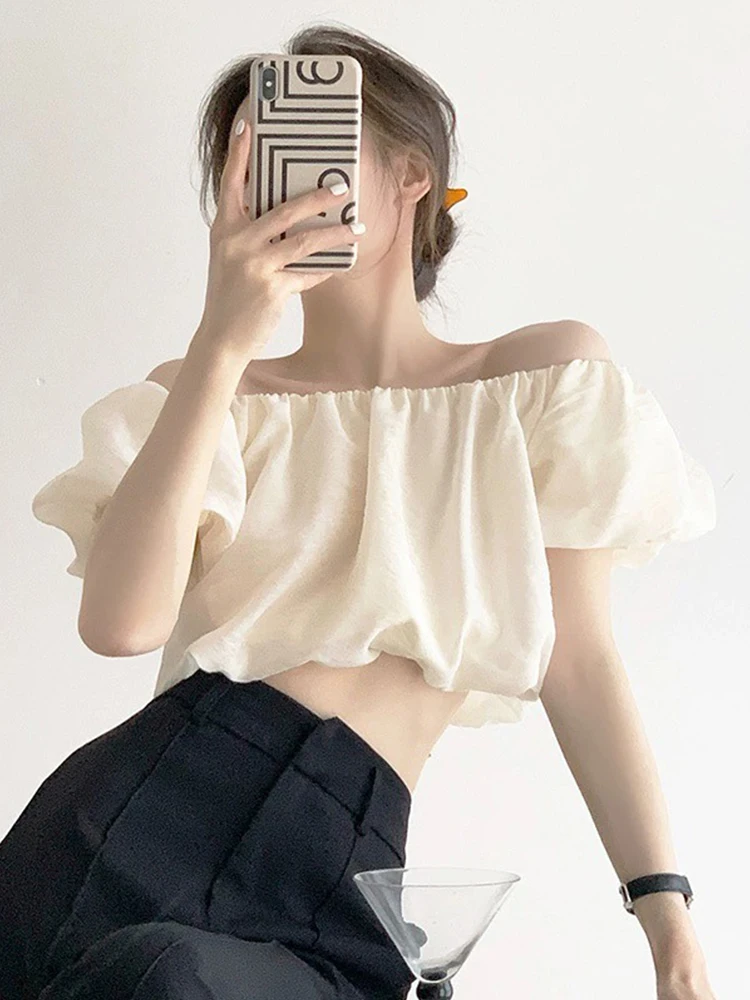 

Faionable ort Sve Chiffon irt Women's Korean Sle One-oulder Design Summer High-End Feeling Slim Fit Top