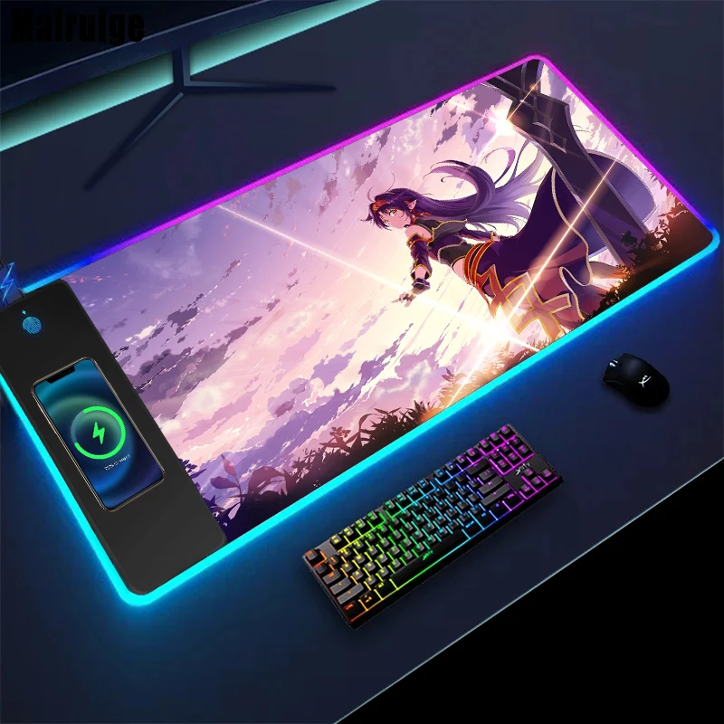 Mairuige Wireless Charging Mouse Pad Konno Yuuki Sword Art Online Desk Accessories Mousepad Rgb Gaming Mats Desktops Setup