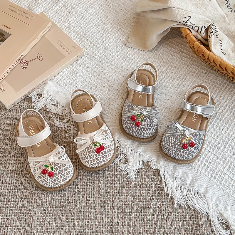 Mumoresip Girls Casual Shoes Sweet Cherry Breathable Kids Sandals Soft Bottom Cute Mesh 2026 Summer New Children Princess Shoes