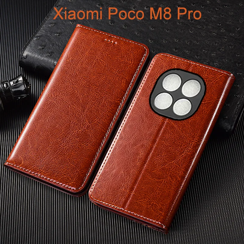 

Crazy Horse Genuine Leather Flip Case For Xiaomi Poco M8 M8s Pro Phone Cover Card Cases Scratch Proof