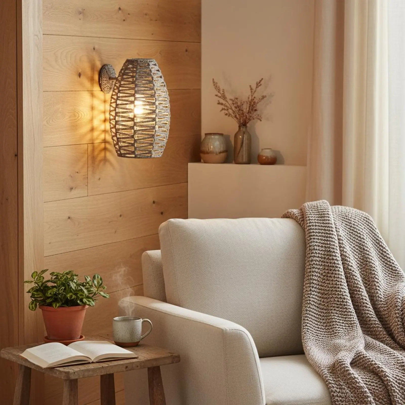 

Paper Rope Lamp Cover Natural Material Paper Rope Lamp Shade Rattan Design Lamp Shade Easy Installation Sturdy Metal Frame