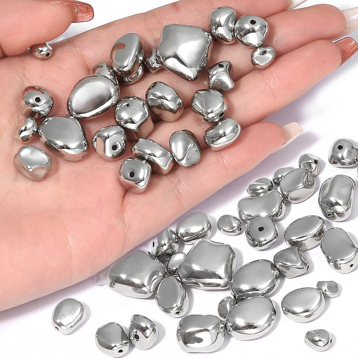 10-50pcs/Lot Silver Rhodium Plated Different Shapes CCB Loose Beads for DIY Jewelry Making Necklace Bracelet Accessories