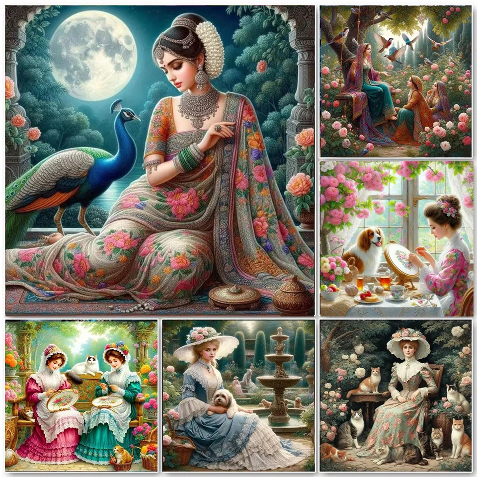 

Картина с изображением красивых цветов Дамы кота павлина 5D «сделай сам», алмазная живопись, новинка 2025, картина из искусственных бриллиантов, вышивка крестиком с животными