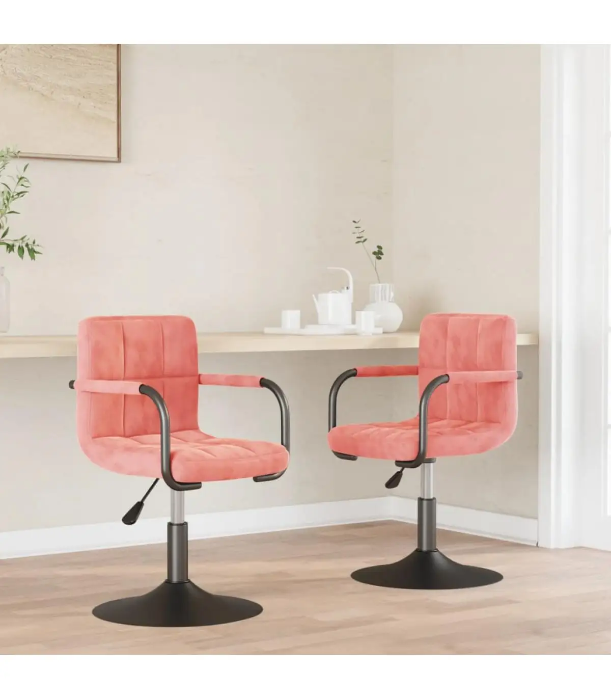 Pink Velvet 2 Pieces Swivel Dining Chairs Dining Chair