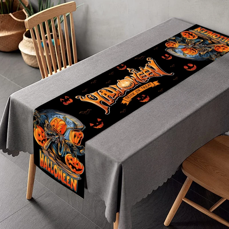 Halloween Decorations Long Table Runner For Home Pumpkin Bat Flag Cloth Tablecloth Halloween House Horror Party Scary Decors