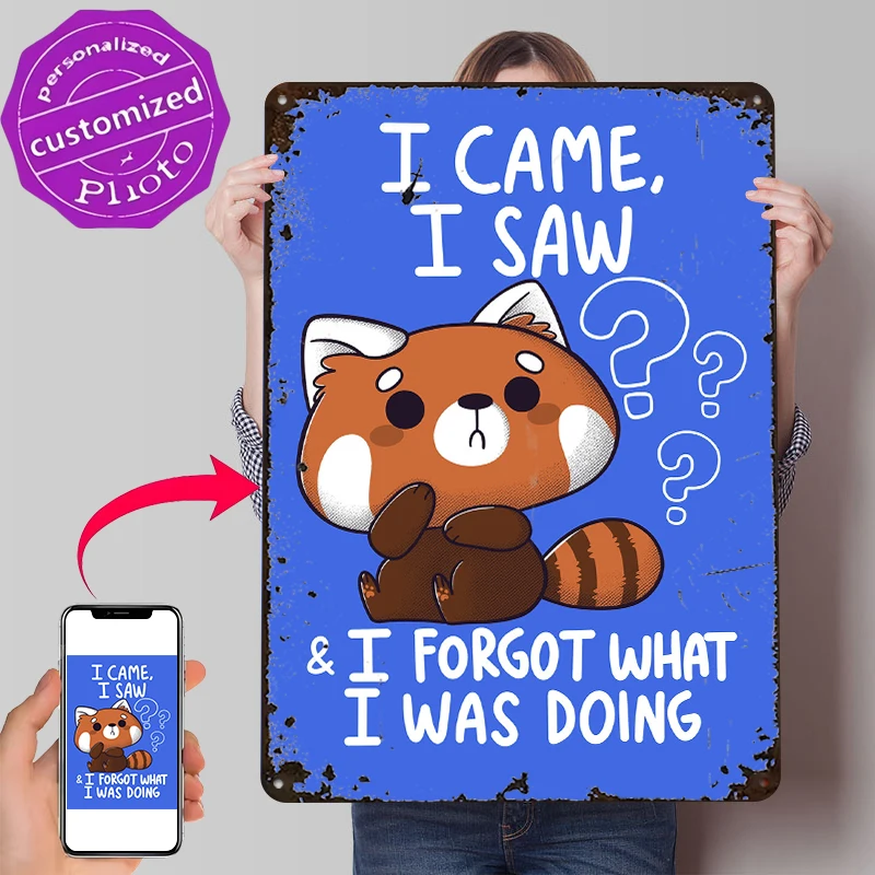 Forgetful Red Panda 3D Texture Tinplate Poster Customized Wall Art Vintage Metal Signs for Fans Home Decoration Aesthetic House