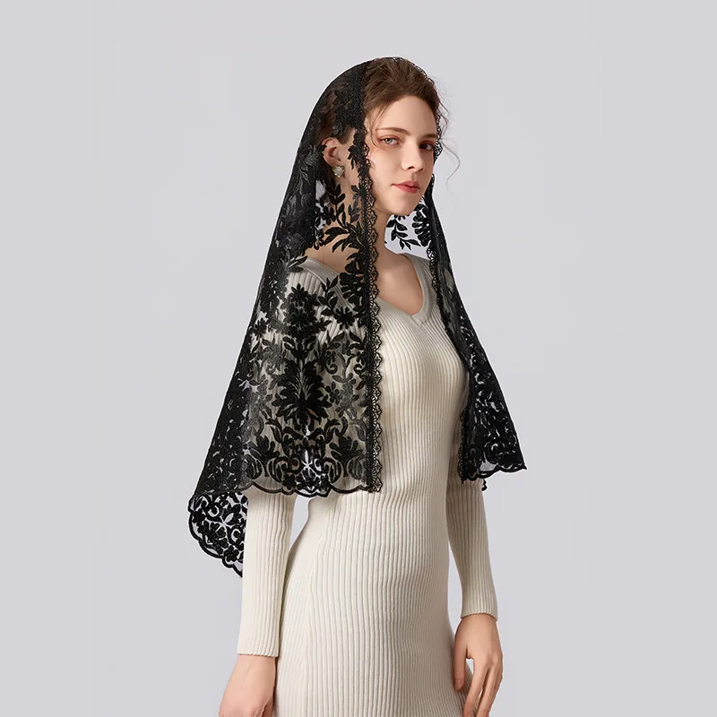 Lace Mantilla Veils For Church Head Covering Women Spanish Traditional Chapel Catholic Veil White Black Bridal Veil For Wedding