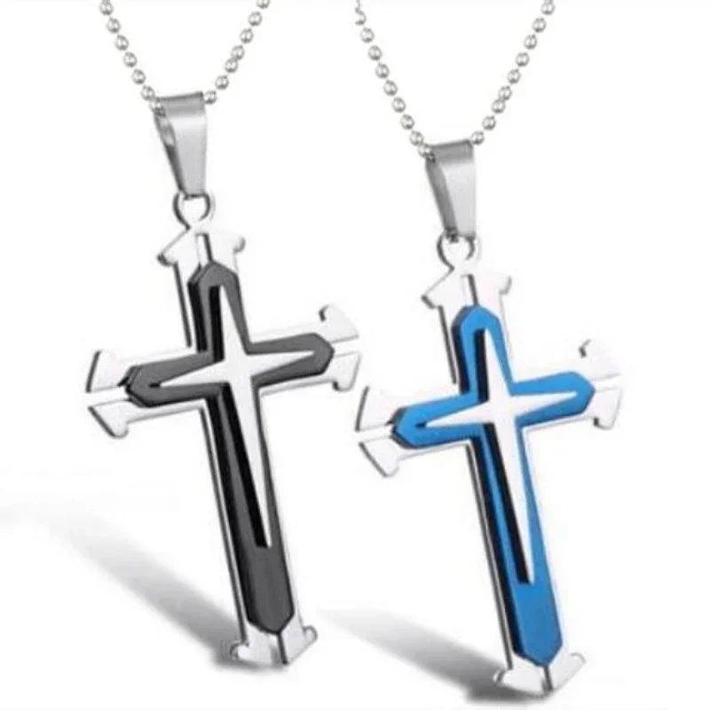 Collar clásico cristiano de Jesús con cruz de tres capas, colgante de runas de la suerte con personalidad a la moda para hombre, regalo exquisito, П®д Garona На Шею