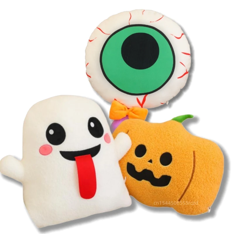 Creative With Expression Pumpkin Plush Doll Pillow Halloween Ghost Eyes Lollipop Scary Plush Toy Holiday Decor For Friends Gifts