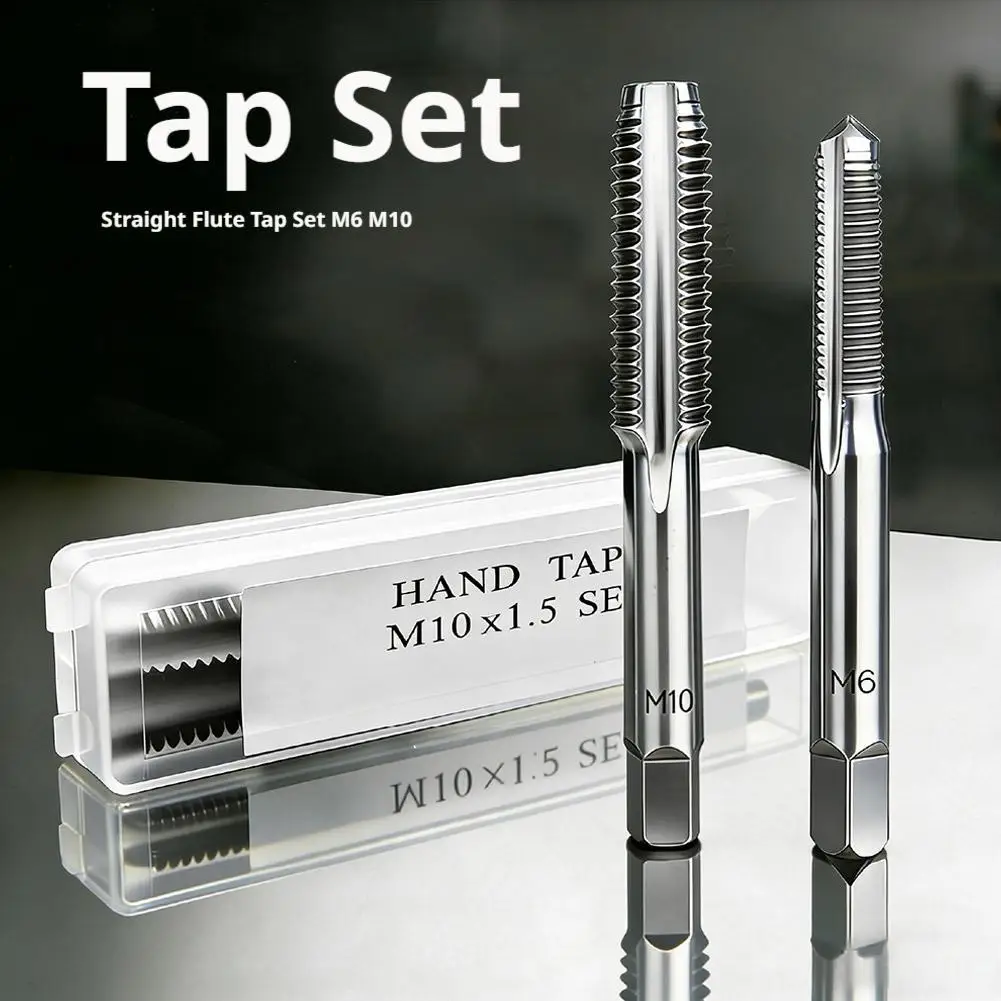 M6 M10 HSS Hand Tap Set 2Pcs Square Shank Straight Flute Thread Tapping Tool Metric Internal Thread Repair Kit